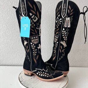 Lane RODEO HOUSTON Knee High Cowboy Boots Western Cowgirl Black Suede Tall 6.5
